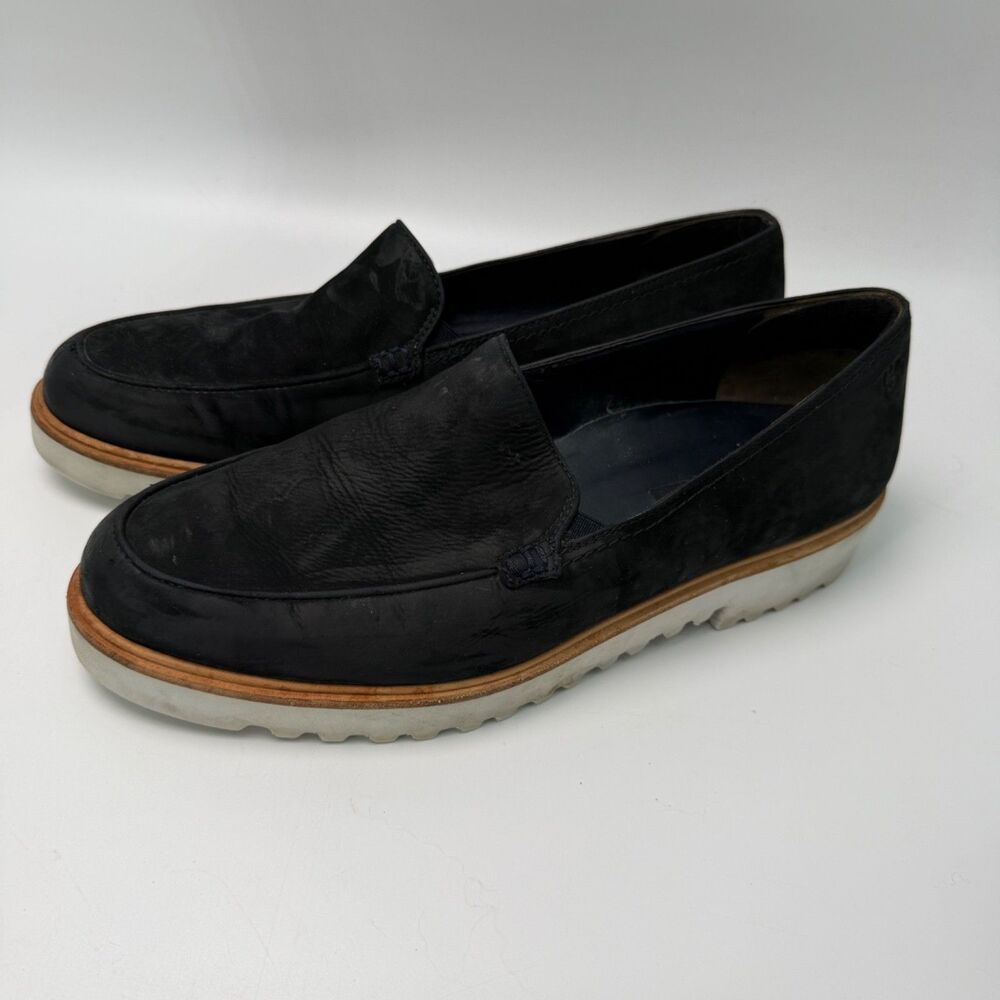 Paul Green Tripoli Women's‎ 10 Black Suede Loafers Leather White Lug Sole